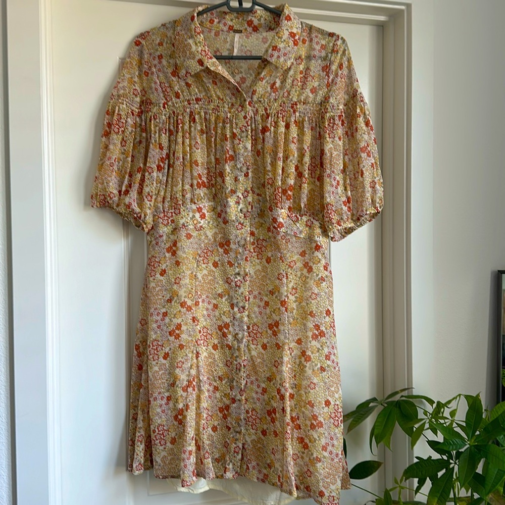 Free People yellow Bonnie floral dress L